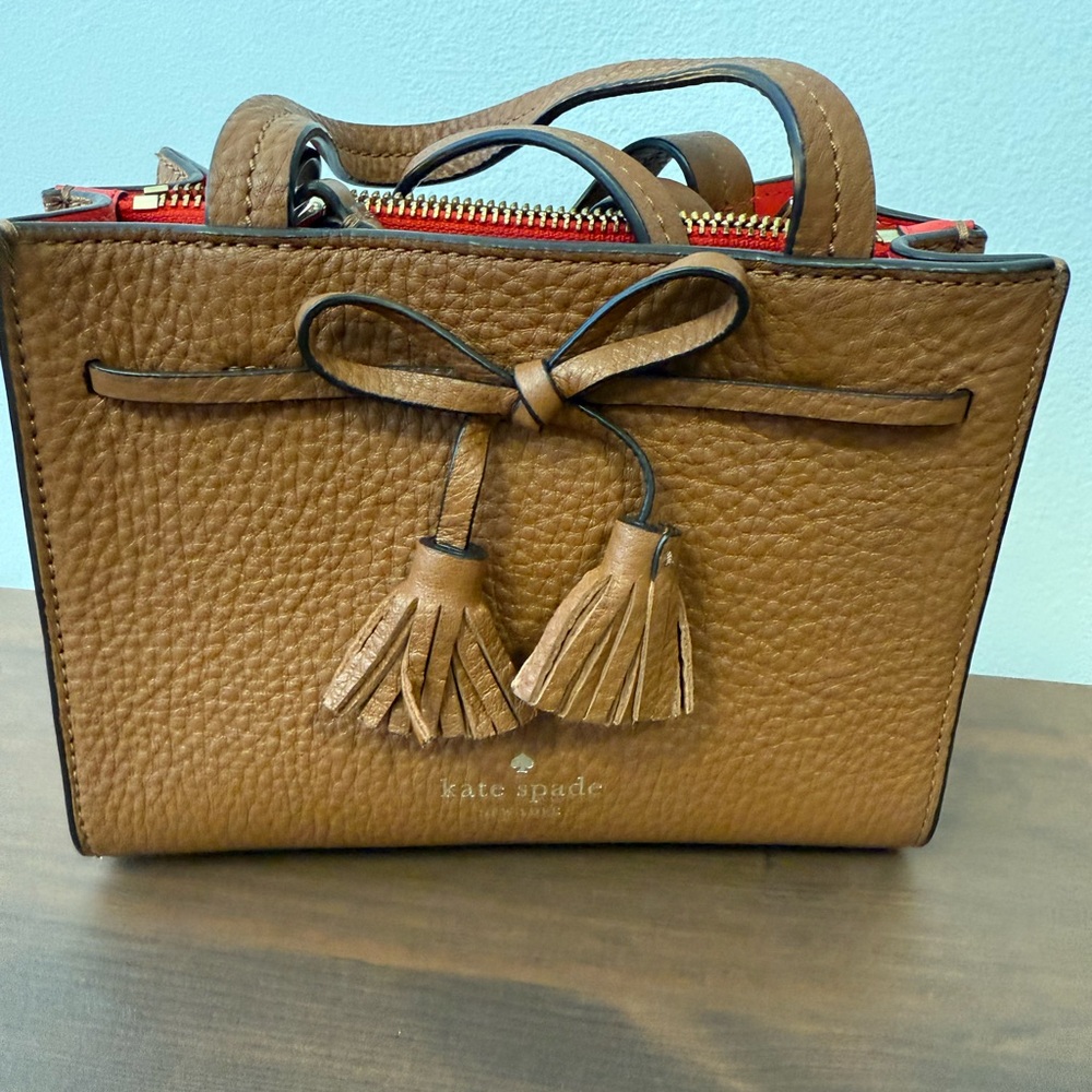 Kate Spade Tan Leather Satchel with Tassels